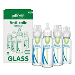 Dr. Brown's Natural Flow narrow glass bottle 8 oz, front view for easy feeding.