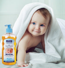 Dr. Fischer Chamomile herbal essence; calming formula helps soothe baby's dry scalp.