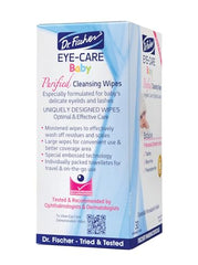 Dr. Fischer eyelid wipes product label demonstrates hypoallergenic, pediatrician-recommended benefits.
