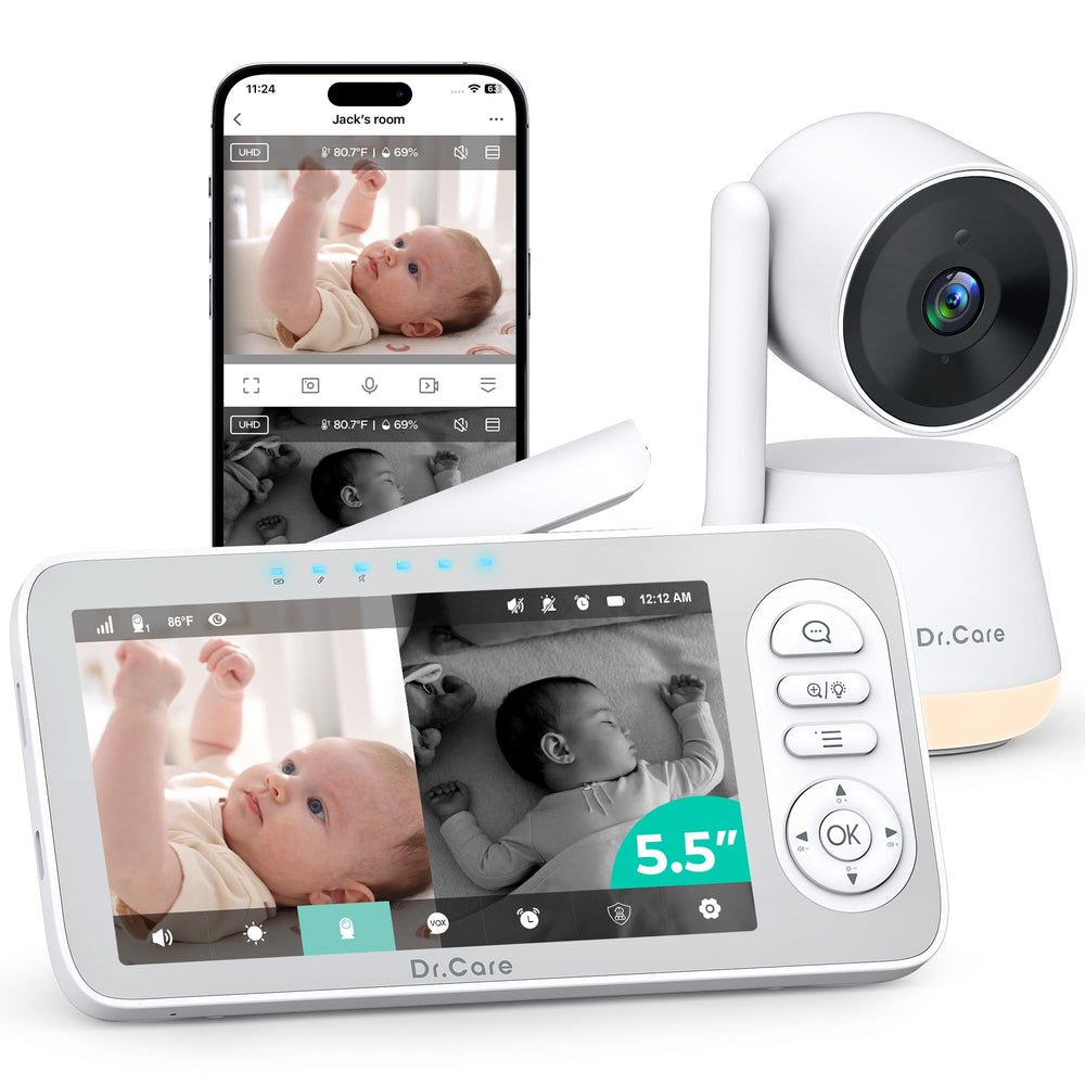 Dr.Care LumiView Plus parent unit shows crystal-clear view for safer bedtime routines.