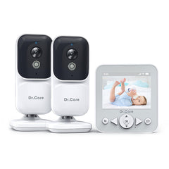 Dr.Care NeoView monitor front view with dual-camera setup for secure baby monitoring.