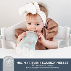 Dreambaby Pouch Pal compatibility with 4-ounce pouches for squeeze-free feeding.