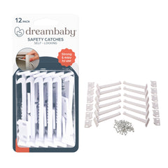 Dreambaby Safety Catches close-up on a cupboard door showing a discreet childproof lock