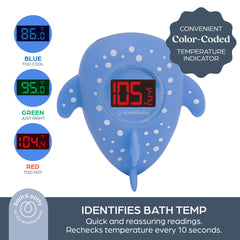 Dreambaby USB rechargeable bath thermometer with included charging cable for everyday use.