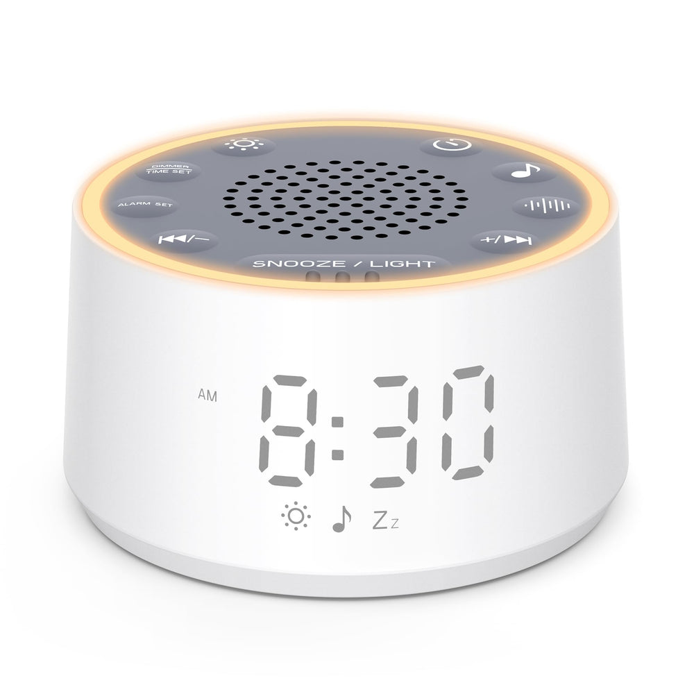 Dreamegg sound machine with nursery lamp front view for soothing newborn sleep ambience.