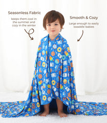 DREAMHALO premium bamboo baby blanket nursery scene emphasizes large 50x50 size for growing kids