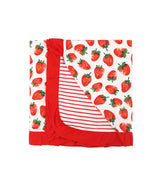 DREAMHALO Strawberry blanket closeup shows soft viscose texture for baby comfort