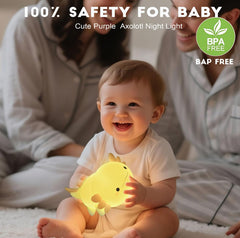 Dreaming My Dream Axolotl Night Light includes a timer function for gentle sleep routines.
