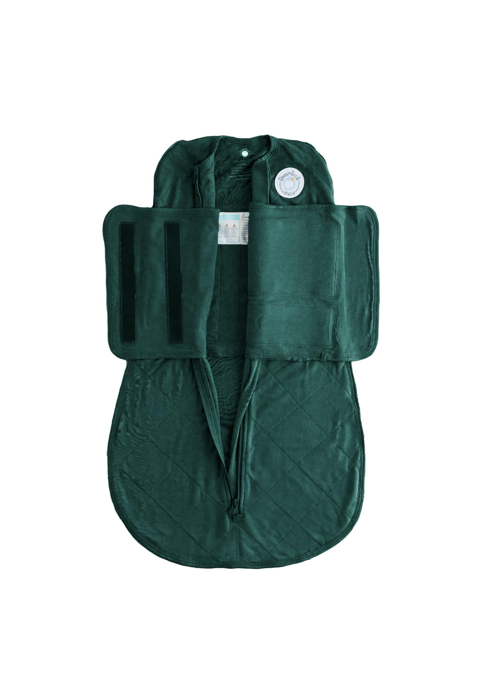 Dreamland Baby bamboo viscose swaddle forest with built-in band for secure sleep.