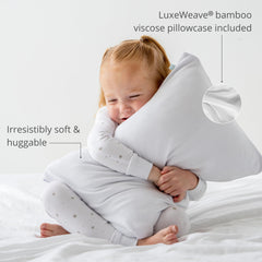 Dreamland Baby viscose LuxeWeave pillowcase feels ultra-soft against skin.