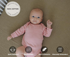 Dreamology cotton mini crib sheets closeup on breathable muslin texture