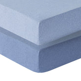 Dreamology mini crib sheets denim blue pack—soft cotton comfort for baby sleep.