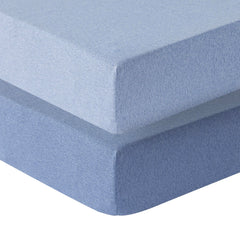 Dreamology mini crib sheets denim blue pack—soft cotton comfort for baby sleep.