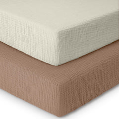 Dreamology Muslin crib sheets pack shot showing soft two-pack for baby comfort