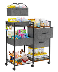 DreamPine baby storage cart 3-tier keeps diapers within reach.