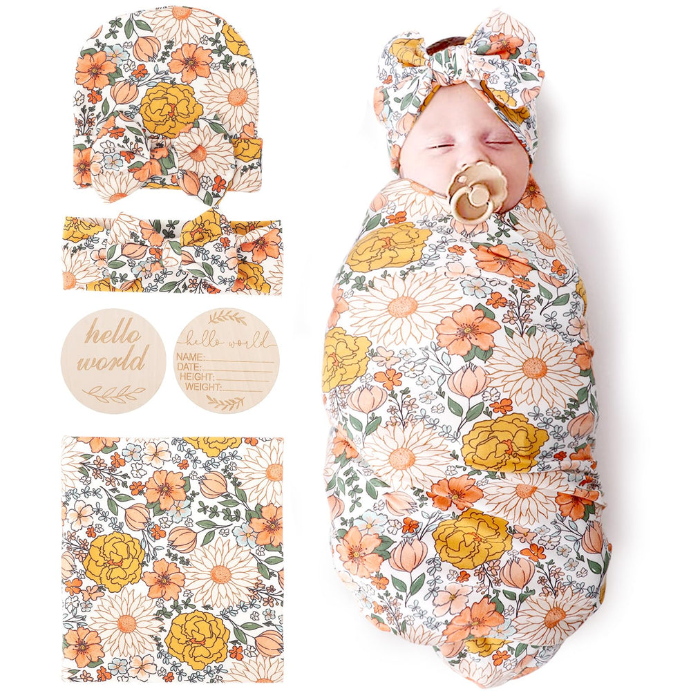 BQUBO baby floral blanket swaddle for cozy newborn snuggles.