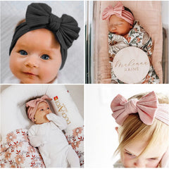 DRESHOW BQUBO baby hairband with bow showcases a gentle fit for tiny heads.