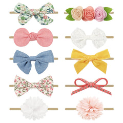 DRESHOW BQUBO baby headbands variety pack with soft nylon bands for newborns.