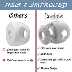 Driddle 5-pack dimensions view shows fit for standard spherical doorknobs.