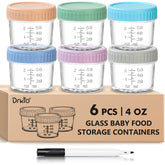 DRKIO 6-pack glass baby food jars front view with sturdy, leak-proof construction.