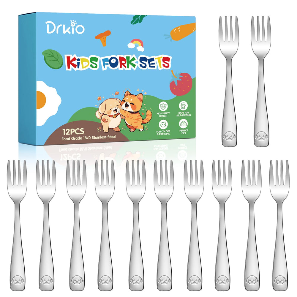 DRKIO 12-piece toddler forks set ready for daily meals and self-feeding