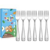 DRKIO 6-piece toddler forks close-up highlighting durable stainless steel for easy self-feeding
