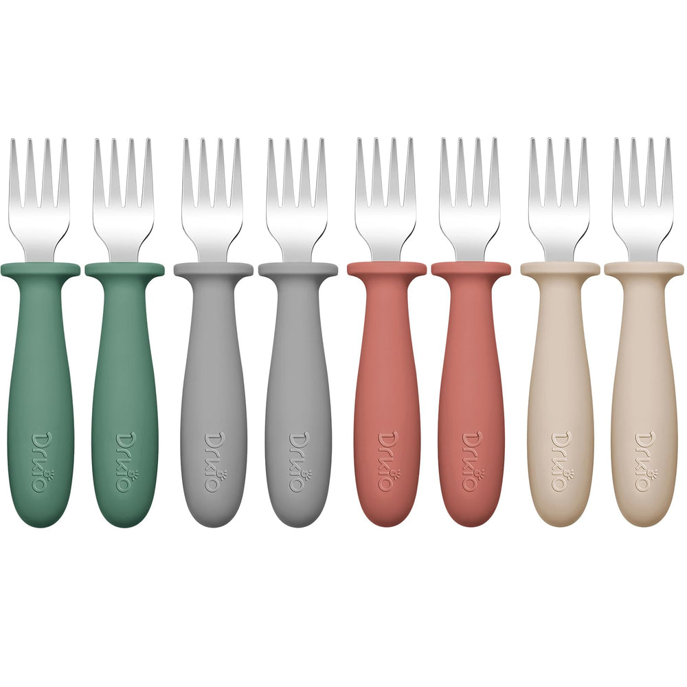 DRKIO toddler forks set with colorful handles improves self-feeding confidence for kids