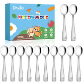 DRKIO toddler spoons with embossed animal motifs for fun mealtimes