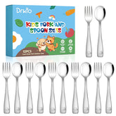 DRKIO toddler utensils set with mirror polished forks and spoons for easy self feeding