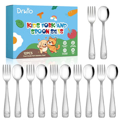 DRKIO toddler utensils set with mirror polished forks and spoons for easy self feeding