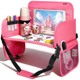 Drsvabze leather kids travel tray in pink, durable and easy to wipe clean.