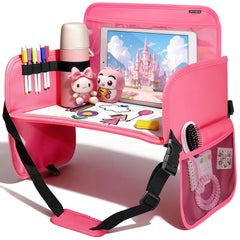 Drsvabze leather kids travel tray in pink, durable and easy to wipe clean.