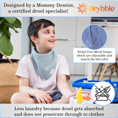 Drybble bandana bib organic cotton texture emphasizes soft, skin-friendly comfort.