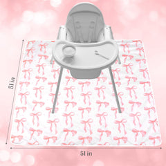Drydiet Baby Splat Mat pink bow catch spills and crumbs easily during meals.