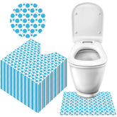 Drydiet disposable U-shaped toilet mat in white with blue dots offers slip resistant bathroom protection.