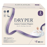 DRYPER newborn diaper pack front shows slim silhouette for all-day comfort.