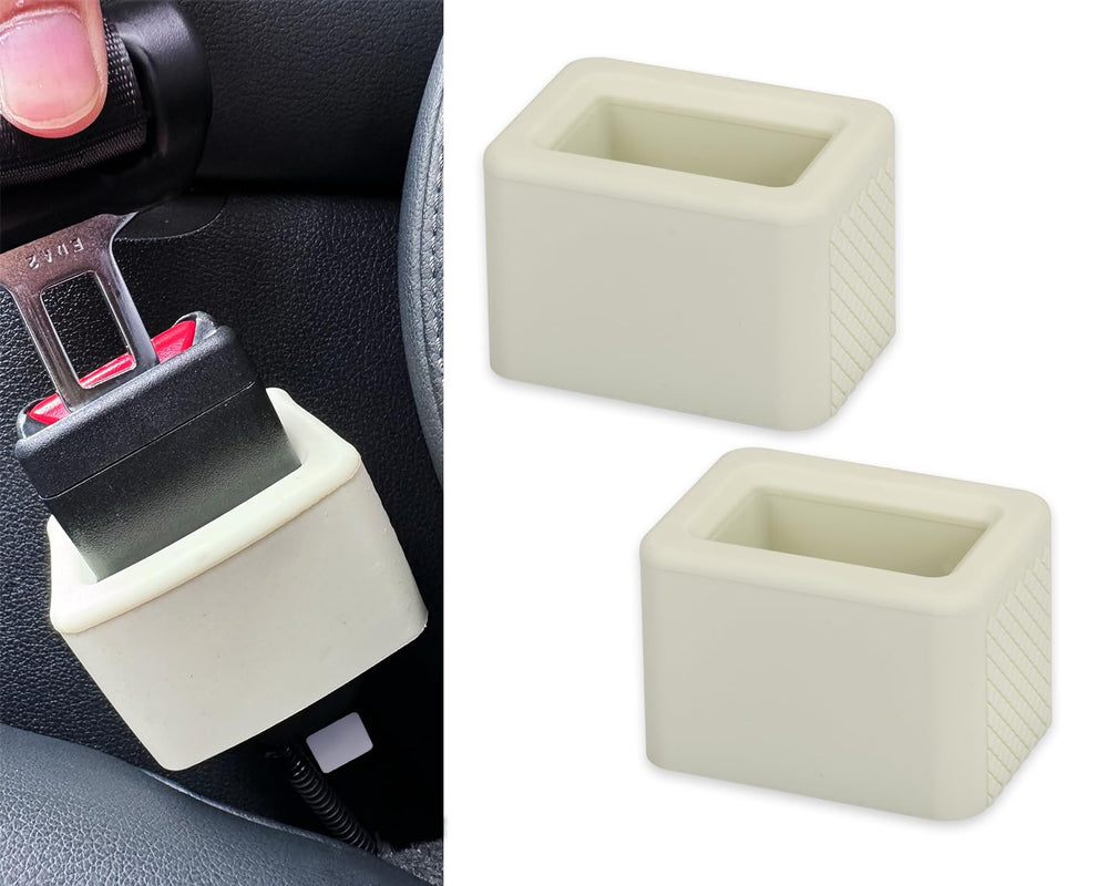DS Distinctive Style seat belt holder beige closeup shows BPA-free silicone texture for safe use.