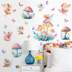DTLIFEK Fairy Butterfly wall decal mushroom-house scene brightens kids' room with whimsical charm.