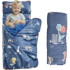 DuShow cotton toddler nap mat rolled with handle for easy transport.