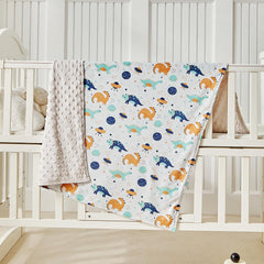 DuShow Dinosaur Blanket in car seat—lightweight swaddle for travel comfort.