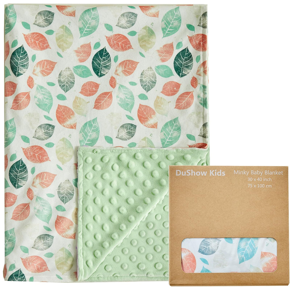 DuShow Leaf Baby Blanket for Girls front view with ultra-soft minky for newborn snuggles