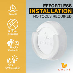 Ducki Clear wall savers flexible clear gel adapts to walls for reusable protection.