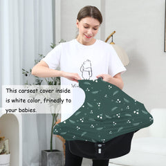 Dudeeghes car-seat cover green print inside view reveals soft interior for baby.