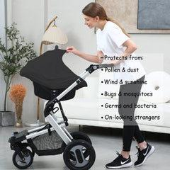 Dudeeghes carseat cover stroller canopy demonstrates multipurpose use on the go.