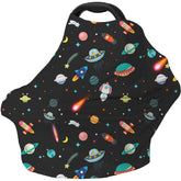 Dudeeghes carseat cover with spacecraft pattern offers private nursing on the go.