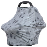Dudeeghes multi-use cover carseat grey grove front view shows sun protection and privacy for baby.