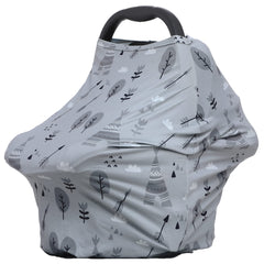 Dudeeghes multi-use cover carseat grey grove front view shows sun protection and privacy for baby.