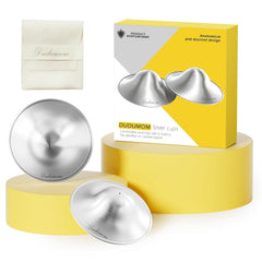 Dudumom original silver nursing cups front view highlighting ultra-lightweight design for breastfeeding comfort.