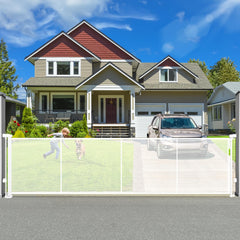 duedelala 120-inch retractable gate fully extended in doorway for wide openings.