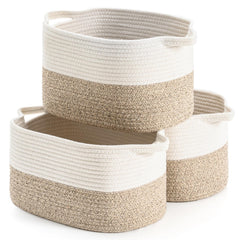 DUHEL cotton rope basket set in white and brown for nursery toy organization.